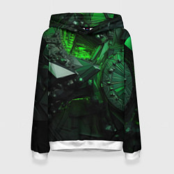 Толстовка-худи женская Объемные зеленые абстракции, цвет: 3D-белый
