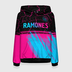 Толстовка-худи женская Ramones - neon gradient посередине, цвет: 3D-черный