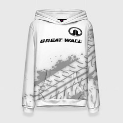 Толстовка-худи женская Great Wall speed на светлом фоне со следами шин по, цвет: 3D-белый