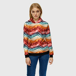 Толстовка-худи женская Разноцветные полосы текстура ткани, цвет: 3D-черный — фото 2