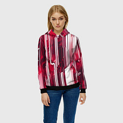 Толстовка-худи женская Киберпанк полосы белый и красный, цвет: 3D-черный — фото 2
