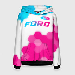 Толстовка-худи женская Ford neon gradient style посередине, цвет: 3D-черный