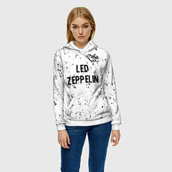 Толстовка-худи женская Led Zeppelin glitch на светлом фоне посередине, цвет: 3D-белый — фото 2