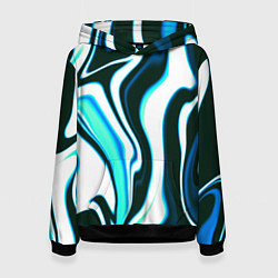 Толстовка-худи женская Абстракция искажение белое с зелёным, цвет: 3D-черный