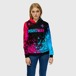 Толстовка-худи женская Manowar - neon gradient посередине, цвет: 3D-черный — фото 2