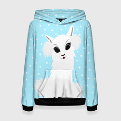 Толстовка-худи женская Лама - альпака в наушниках, цвет: 3D-черный