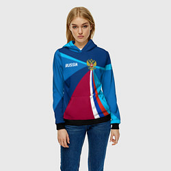 Толстовка-худи женская Герб и триколор России с геометрией, цвет: 3D-черный — фото 2