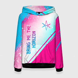 Толстовка-худи женская Bring Me the Horizon neon gradient style вертикаль, цвет: 3D-черный