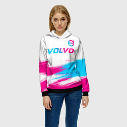 Толстовка-худи женская Volvo neon gradient style посередине, цвет: 3D-черный — фото 2