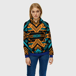 Толстовка-худи женская Геометрический узор в стиле ацтеков, цвет: 3D-синий — фото 2