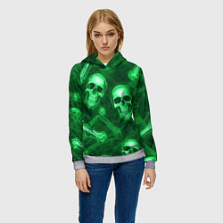 Толстовка-худи женская Зелёные черепа и кости, цвет: 3D-меланж — фото 2