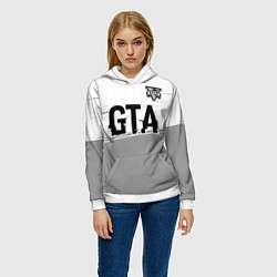 Толстовка-худи женская GTA glitch на светлом фоне посередине, цвет: 3D-белый — фото 2