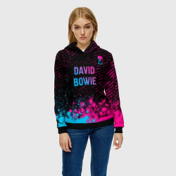 Толстовка-худи женская David Bowie - neon gradient посередине, цвет: 3D-черный — фото 2
