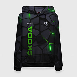 Толстовка-худи женская Skoda - плиты с эффектом свечения, цвет: 3D-черный