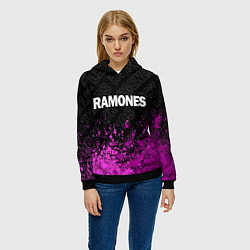 Толстовка-худи женская Ramones rock legends посередине, цвет: 3D-черный — фото 2