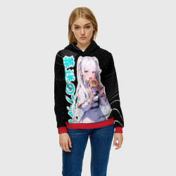 Толстовка-худи женская Фрирен кушает пончик, цвет: 3D-красный — фото 2