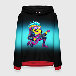 Толстовка-худи женская Sponge Bob - rock guitarist - ai art, цвет: 3D-красный