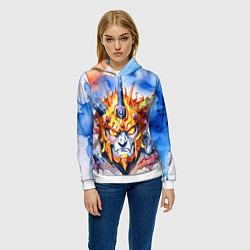 Толстовка-худи женская Серьезный оранжевый робот акварель, цвет: 3D-белый — фото 2