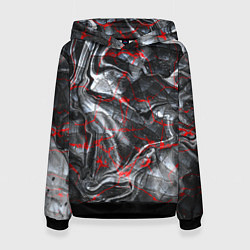 Толстовка-худи женская Красные узоры, цвет: 3D-черный