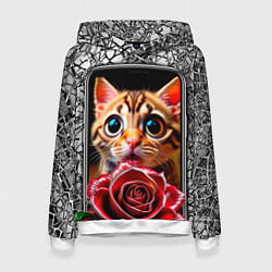 Толстовка-худи женская Кот в телефоне, цвет: 3D-белый
