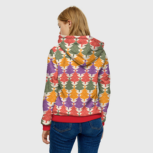 Женская толстовка Новогодние разноцветные ёлочки / 3D-Красный – фото 4