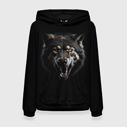 Толстовка-худи женская Волк чёрный хищник, цвет: 3D-черный