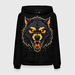 Толстовка-худи женская Волк чёрный хищник, цвет: 3D-черный