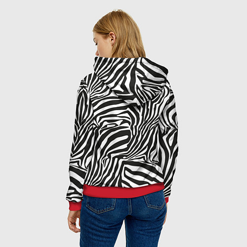 Женская толстовка Шкура зебры черно - белая графика / 3D-Красный – фото 4