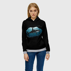 Толстовка-худи женская Акула в овале, цвет: 3D-меланж — фото 2
