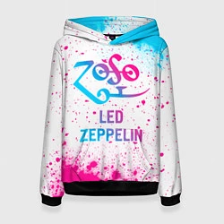 Толстовка-худи женская Led Zeppelin neon gradient style, цвет: 3D-черный