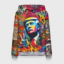 Толстовка-худи женская Дональд Трамп - граффити - нейросеть, цвет: 3D-меланж