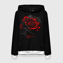 Толстовка-худи женская Алая роза, цвет: 3D-белый