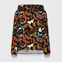 Толстовка-худи женская Разноцветные тропические бабочки, цвет: 3D-меланж