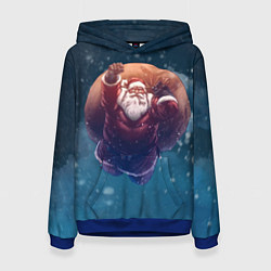 Толстовка-худи женская Летящий Санта, цвет: 3D-синий