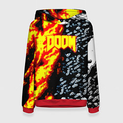 Толстовка-худи женская Doom огненное лого, цвет: 3D-красный