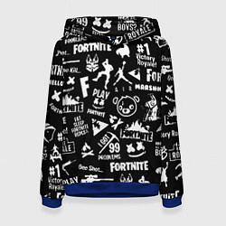 Толстовка-худи женская Fortnite alllogo black, цвет: 3D-синий