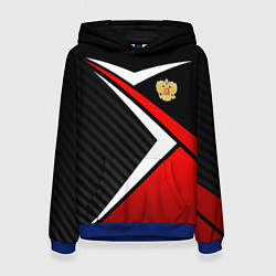 Толстовка-худи женская Russia - black and red, цвет: 3D-синий