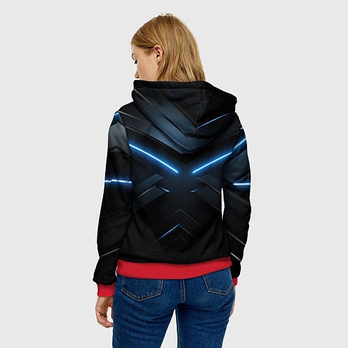Женская толстовка Синяя неоновая полоса на черном фоне / 3D-Красный – фото 4
