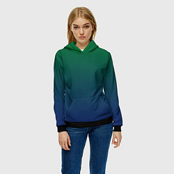 Толстовка-худи женская Темно-зеленый и синий градиент, цвет: 3D-черный — фото 2