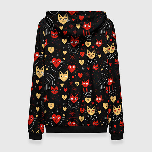 Женская толстовка Паттерн с сердечками и котами валентинка / 3D-Черный – фото 2