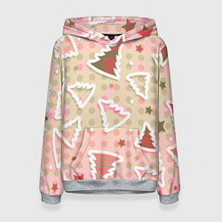 Толстовка-худи женская Розовые узоры ёлки, цвет: 3D-меланж