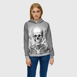 Толстовка-худи женская Скелет черно белый, цвет: 3D-меланж — фото 2