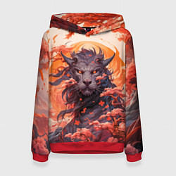 Толстовка-худи женская Тигровый дракон сакура, цвет: 3D-красный