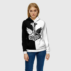Толстовка-худи женская Волки и молот Тора, цвет: 3D-белый — фото 2