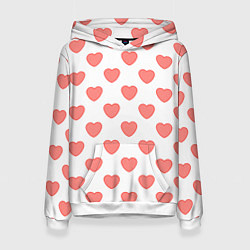 Толстовка-худи женская Розовые сердца фон, цвет: 3D-белый