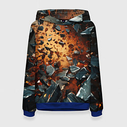 Толстовка-худи женская Летящие камни и взрыв, цвет: 3D-синий