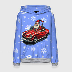 Толстовка-худи женская Дед Мороз едет на машине, цвет: 3D-меланж