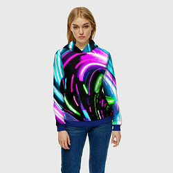 Толстовка-худи женская Неоновая экспрессивная абстракция, цвет: 3D-синий — фото 2