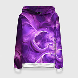 Толстовка-худи женская Фиолетовая фрактальная абстракция, цвет: 3D-белый