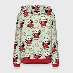 Толстовка-худи женская Котейка в кимоно, цвет: 3D-красный
